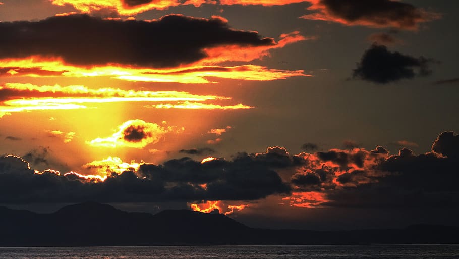 sunset, sky, clouds, sea, mood, nature, dusk, landscape, atmospheric HD wallpaper