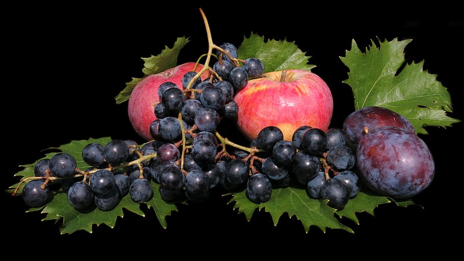 fruit, apple, grapes, fresh, food, healthy, vitamins, ripe HD wallpaper
