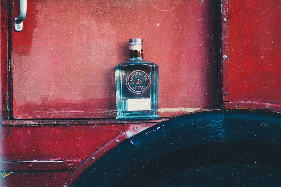 liquor bottle, gin, red, alcohol, bus, london, business, nature HD wallpaper
