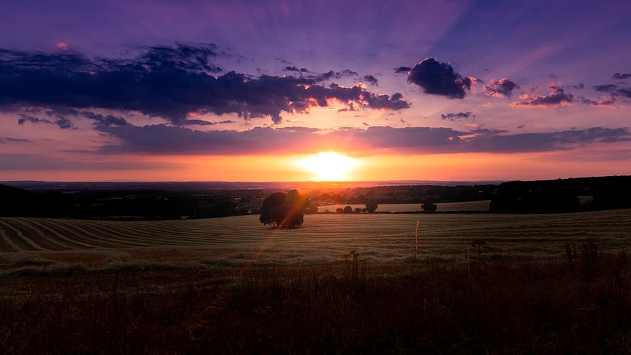 sunset, clouds, sky, landscape, mood, evening, dusk, abendstimmung HD wallpaper