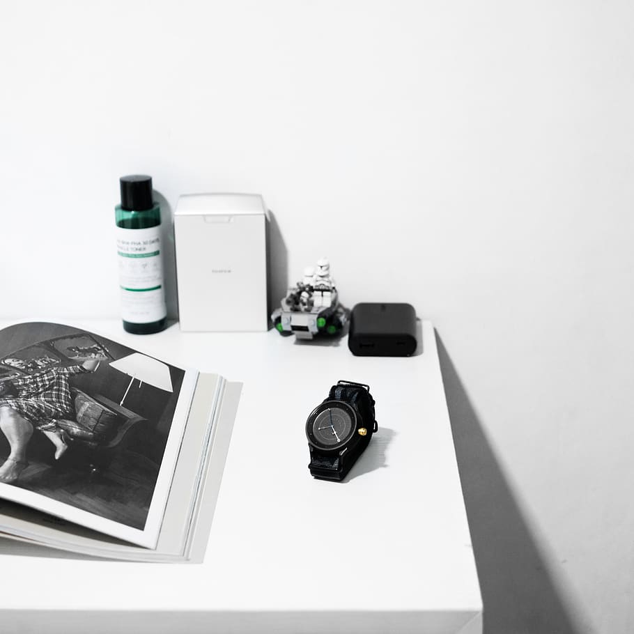 black wrist watch on table, wristwatch, jakarta, indonesia, lens cap HD wallpaper