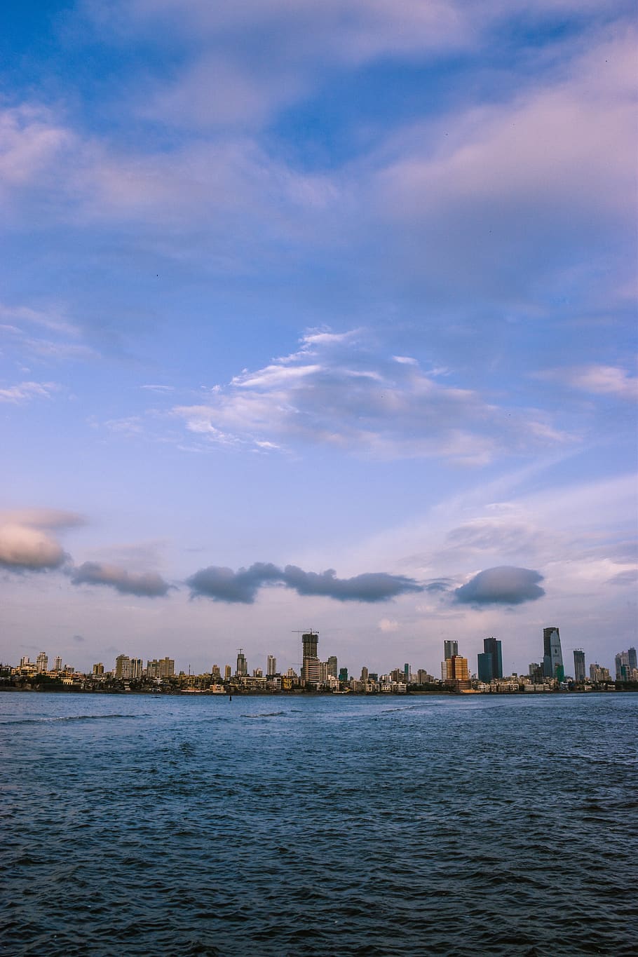 city, blue, mumbai, sea, ocean, skyline, sunset, pink, facade, HD wallpaper