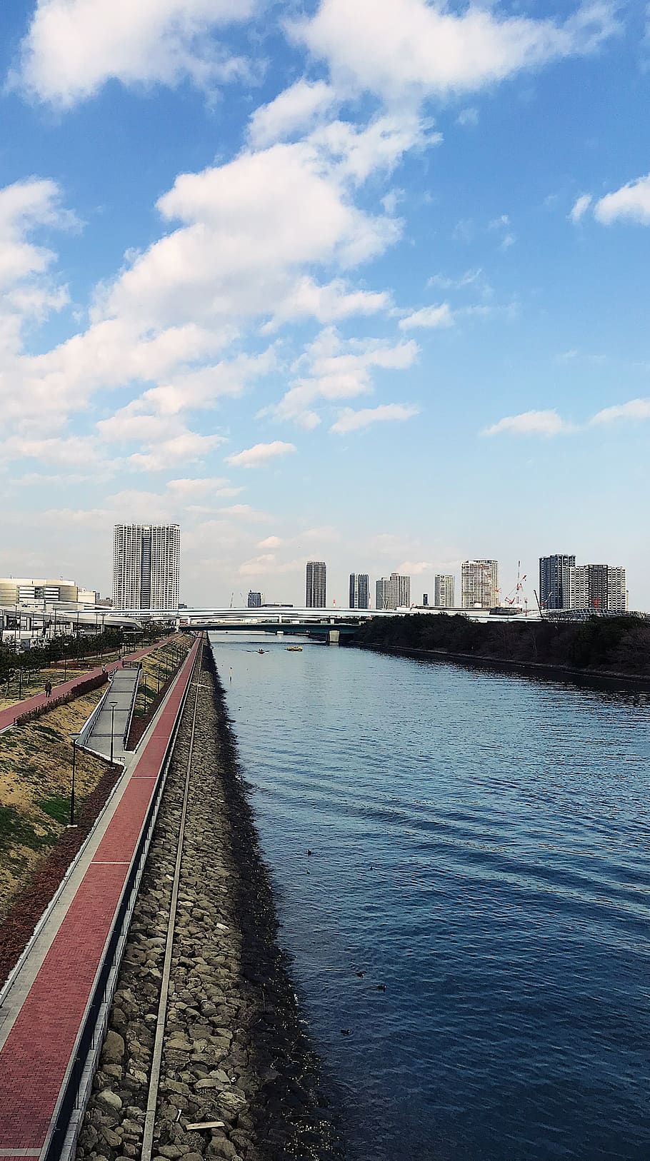 water, outdoors, river, canal, road, nature, path, japan, koto city, HD wallpaper