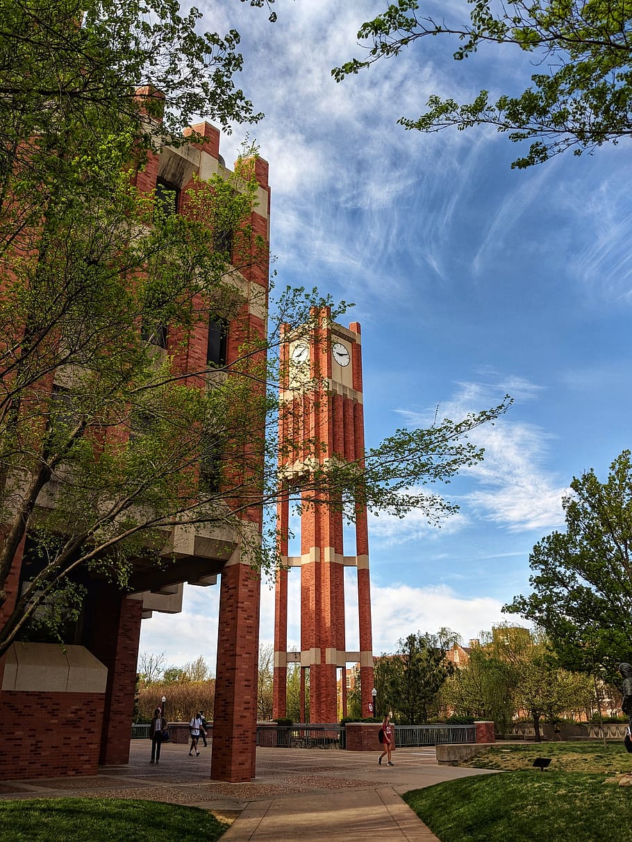building, architecture, tower, human, person, clock tower, the university of oklahoma, HD wallpaper