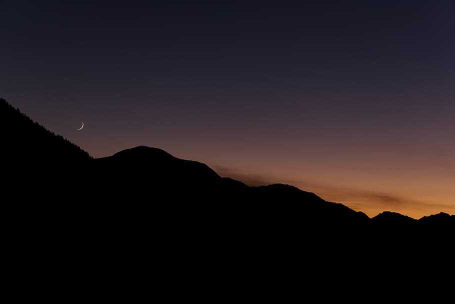 sunset, moon, moonset, sterzing, ritzail, italy, dolomites HD wallpaper