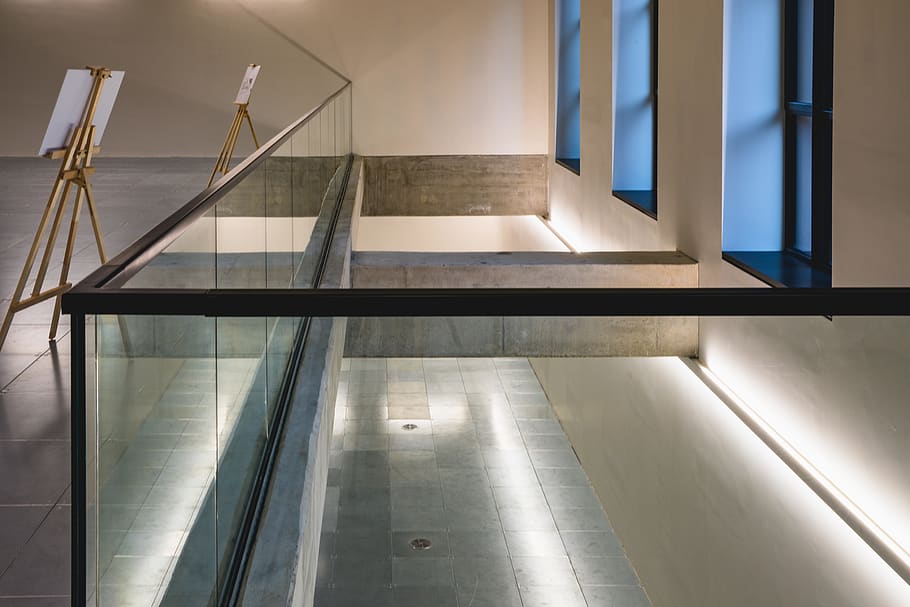 glass rail, handrail, banister, staircase, flooring, railing HD wallpaper