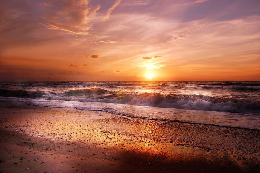 sun, beach, summer, ocean, sea, water, sand, vacations, sunset HD wallpaper
