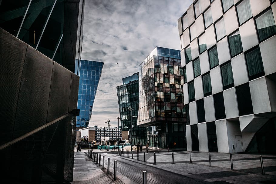 dublin, ireland, jefflssantos, building, clouds, docklands HD wallpaper