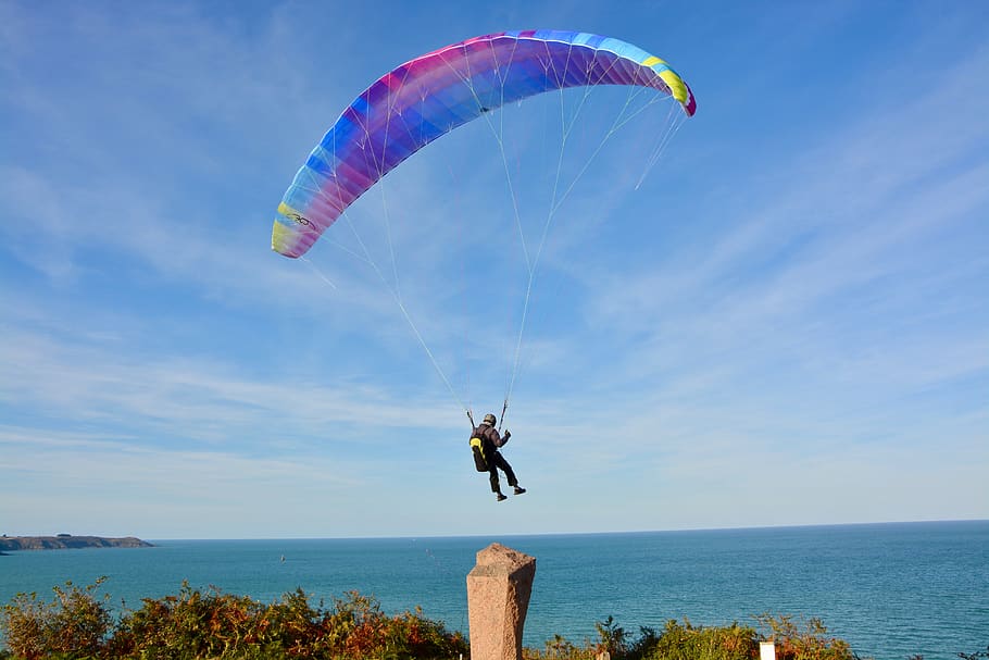 paragliding, paraglider, sailing, wing multi colors, aircraft, HD wallpaper