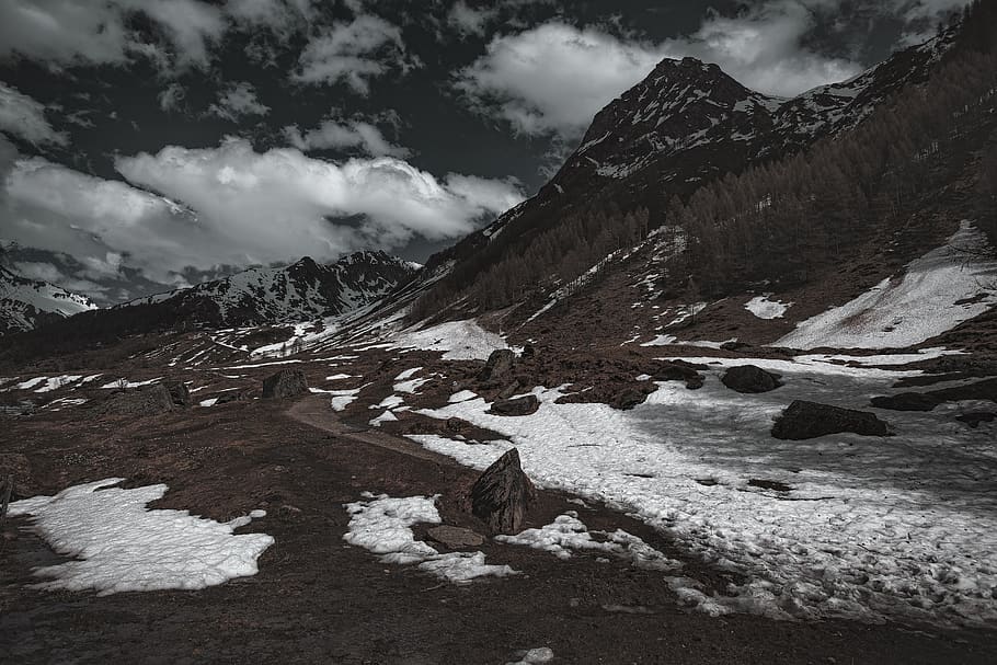 Landscape Photography of Mountain Slope, clouds, cold, environment HD wallpaper