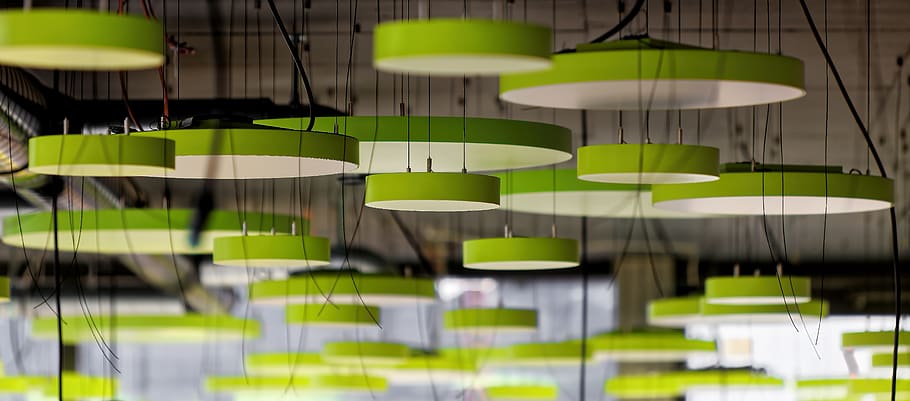 lamp, light, circles, pattern, composition, architecture, construction HD wallpaper
