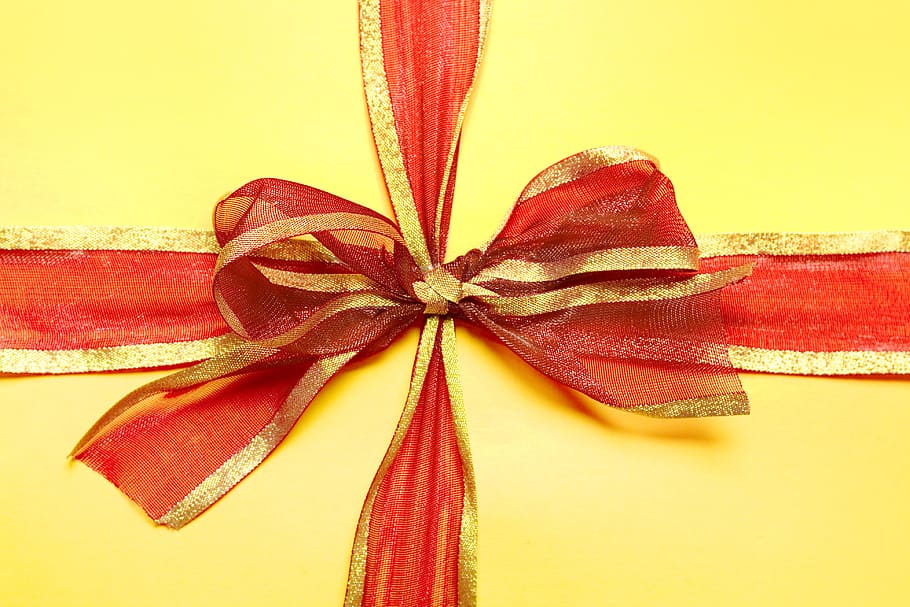 gift, bow, nobody, package, present, red, ribbon, tape, tie HD wallpaper