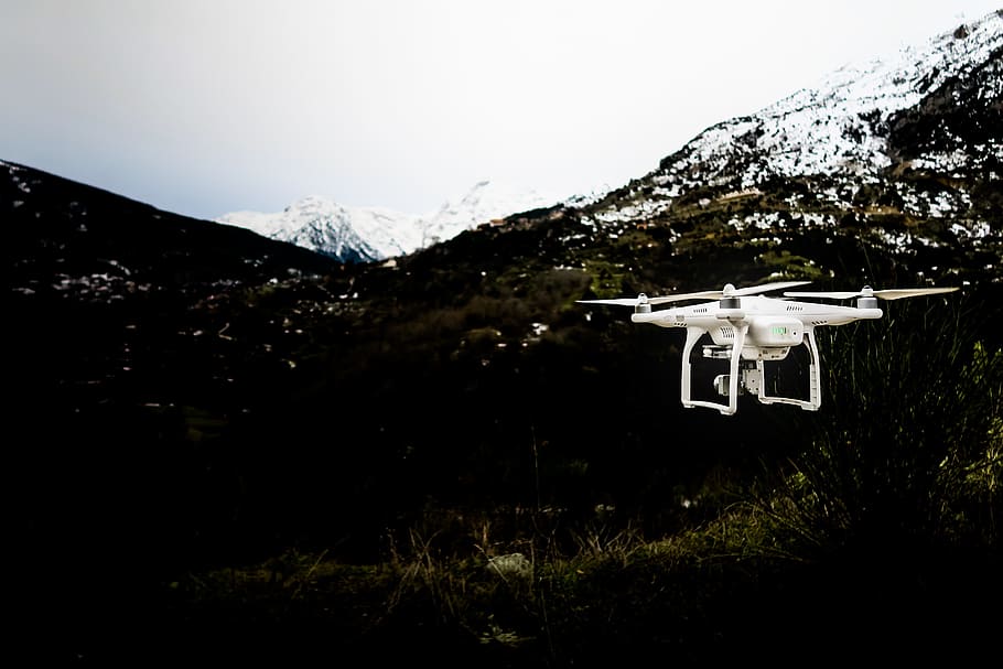 drone, camera, clouds, sky, video, record, white, mountain HD wallpaper