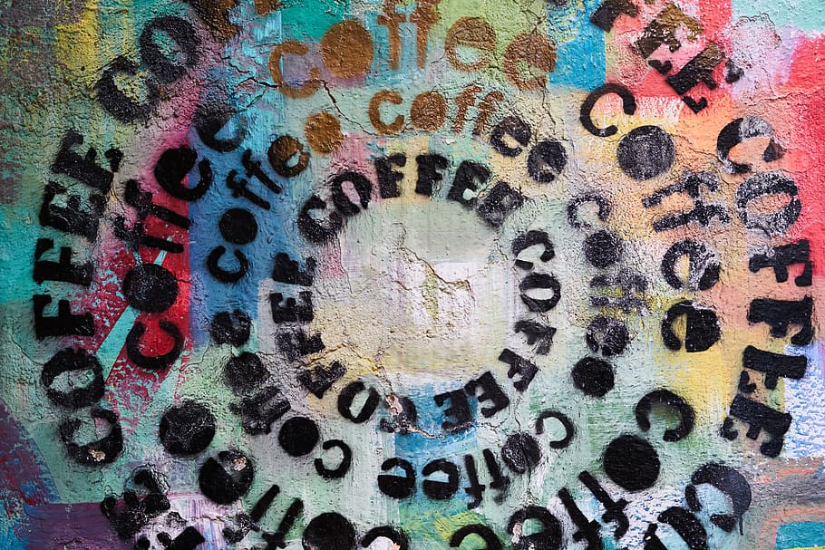 coffee, graffiti, pattern, article, wall, texture, color, circle HD wallpaper
