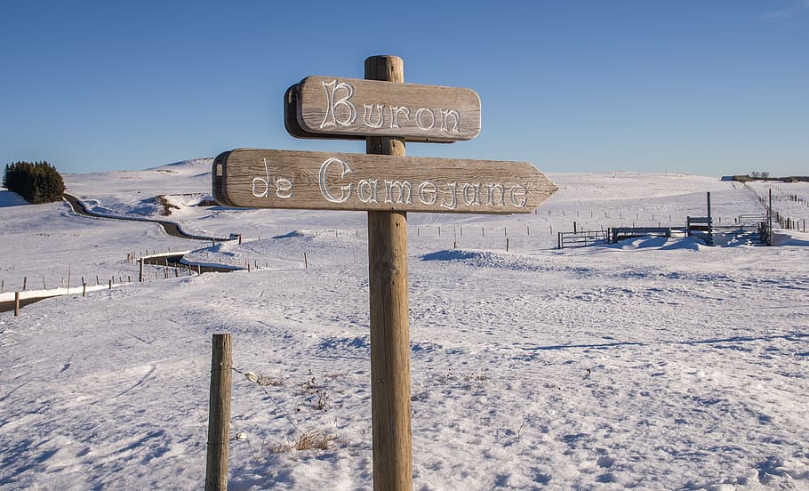 aubrac, snowy, panel, sign, fences, winter, cold temperature HD wallpaper