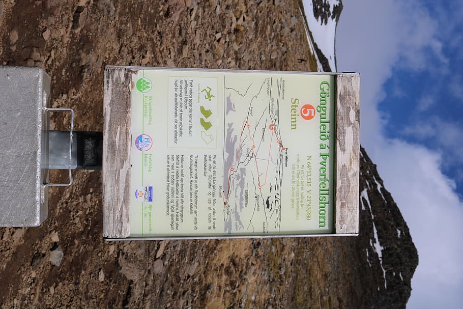 poster, advertisement, text, slope, mountain, the signpost at steinn HD wallpaper