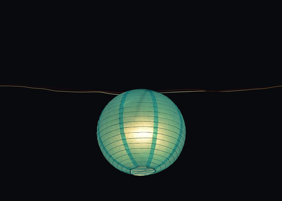 dark, night, blue, lantern, light, bulb, wire, lighting equipment HD wallpaper
