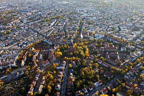 city, top, high, perspective, roundabout, building, bird's eye HD wallpaper