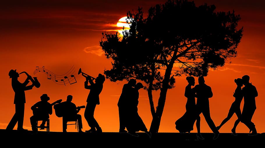 sunset, orchestra, music, flamenco, dance, concert, play, guitar, HD wallpaper