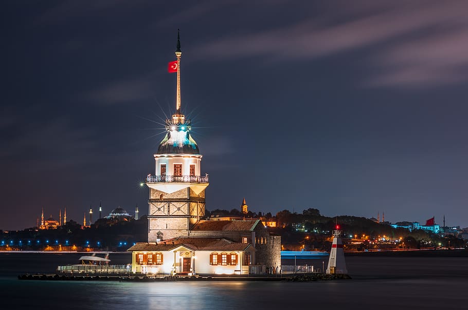 Maiden's Tower, Turkey, architecture, building, coast, evening HD wallpaper