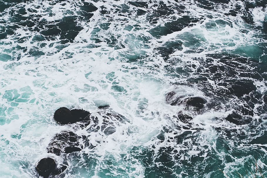 ocean, sea, waves, beach, rocks, water, motion, surfing, aquatic sport HD wallpaper