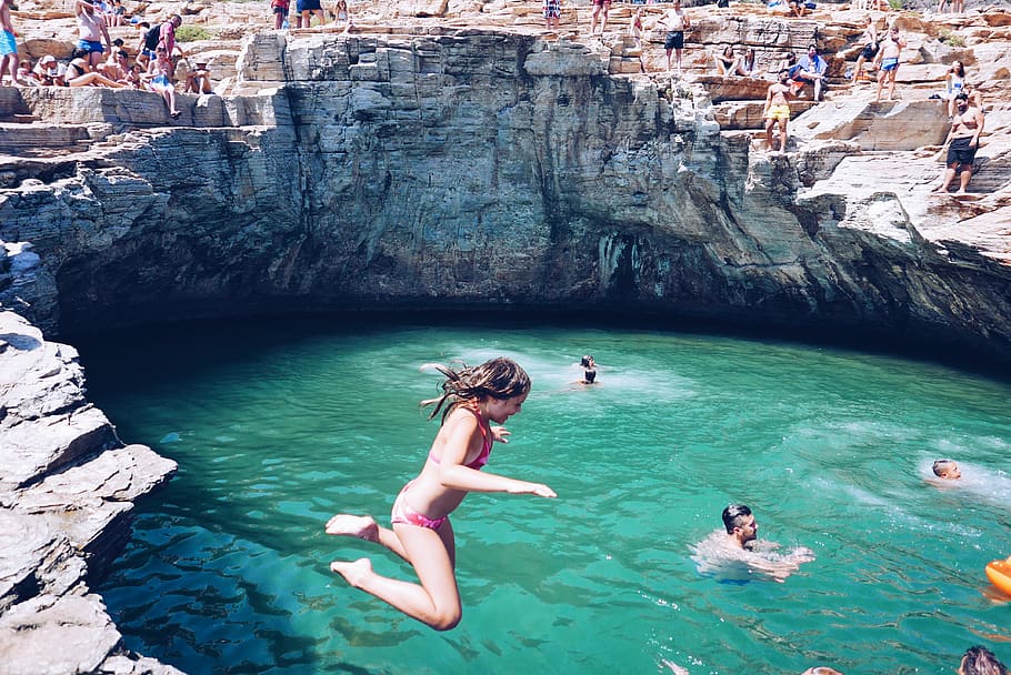 greece, thasos, water, leisure activity, real people, rock formation HD wallpaper