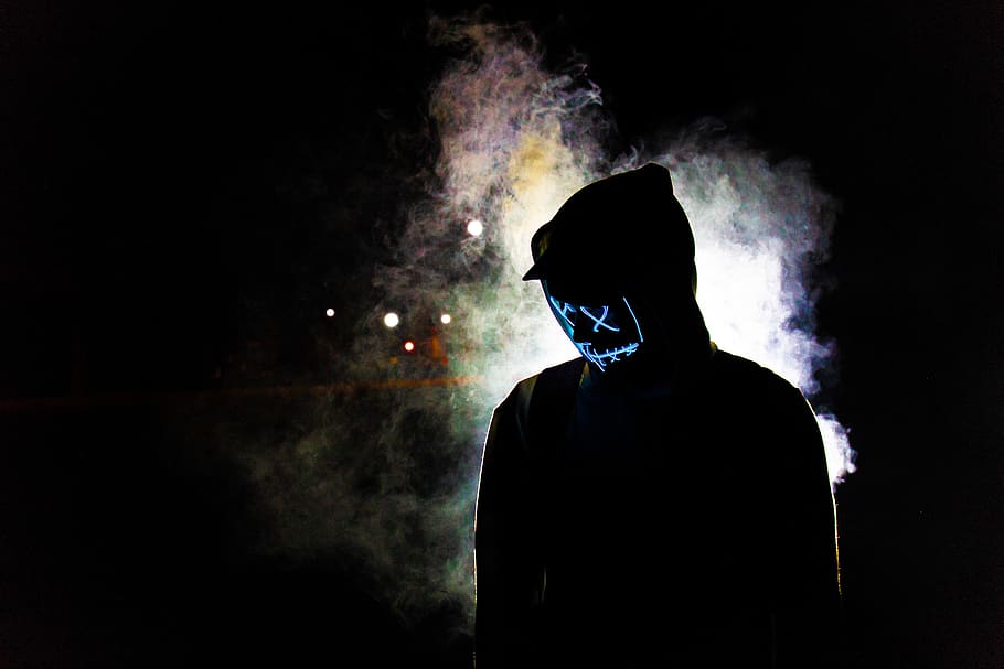 Person in a Mask, backlit, cap, colors, colours, dark, darkness, HD wallpaper