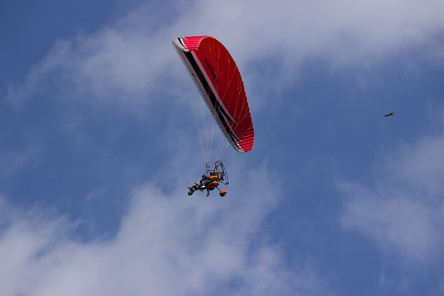 Red and Black Parachute, action, adventure, flight, paraglider HD wallpaper
