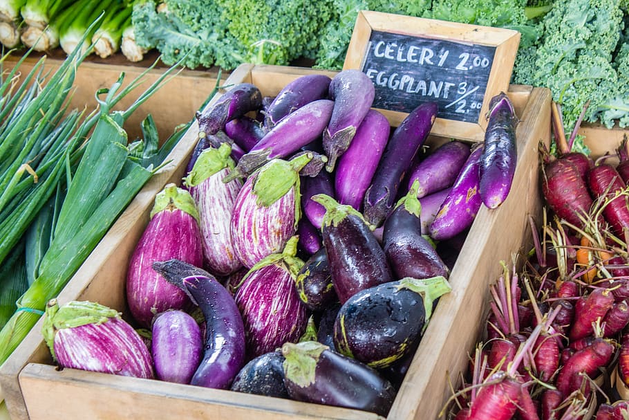 celery, eggplant, leeks, turnips, veggies, vegetables, farmers market, HD wallpaper