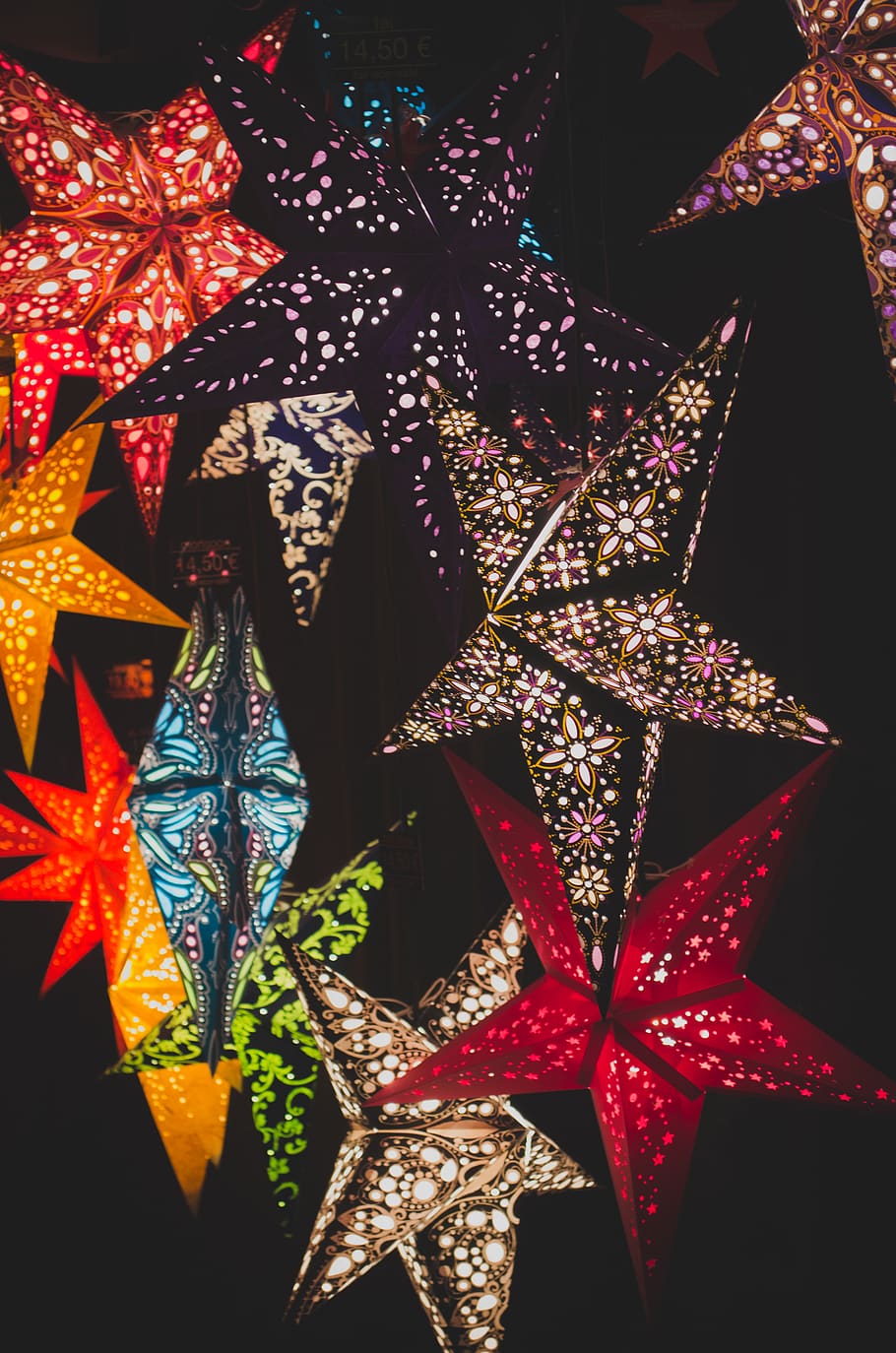 Colorful star shaped lights., germany, kaiserslautern, decor HD wallpaper