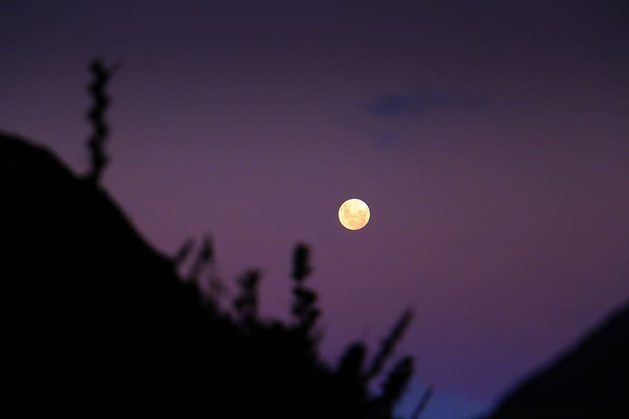 Full Moon Above Mountains, backlit, beautiful, blur, dark, dawn HD wallpaper