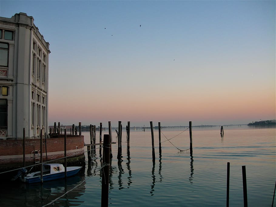 italy, venice, sunset, sky, water, horizon, sea, seaside, transportation HD wallpaper