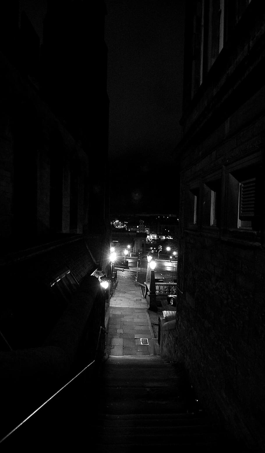 black and white, gateway, in the night, dark, gateway in the dark, HD wallpaper