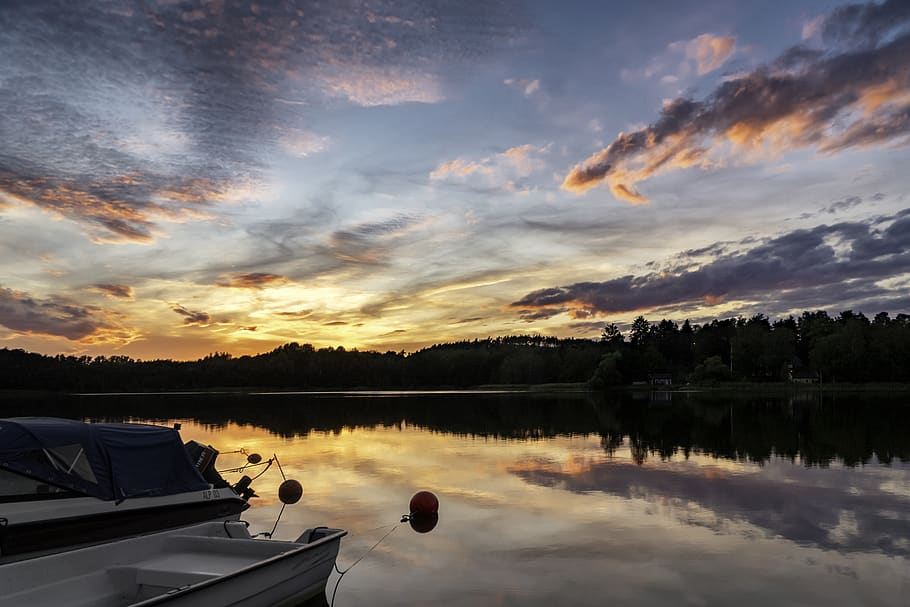 sweden, rönninge, trees, forest, sky, lake, reflection, house HD wallpaper