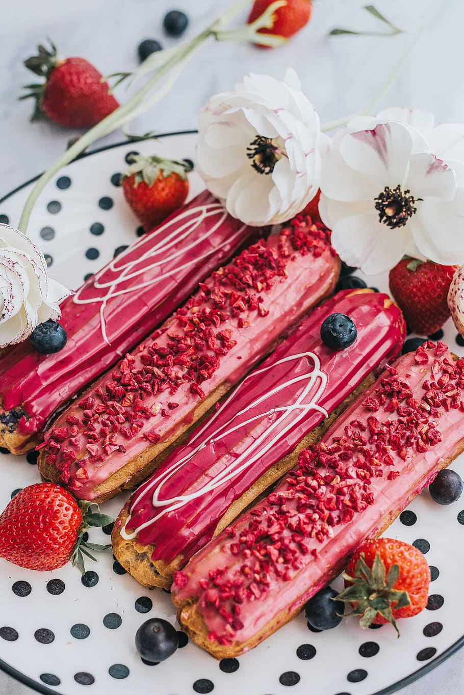 three breads with strawberries, food and drink, freshness, still life HD wallpaper