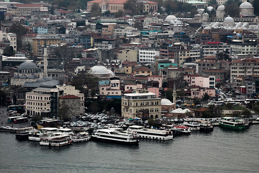 landscape, istanbul, marine, throat, water, blue, boat, ship, HD wallpaper
