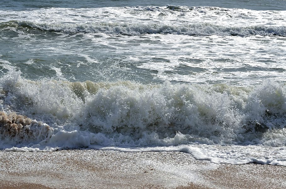 ocean, waves, foam, sea, water, beach, background, surf, nature HD wallpaper