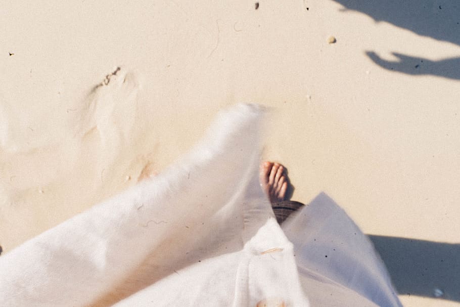 barefooted person standing, shadow, sand, beach, land, sunlight HD wallpaper