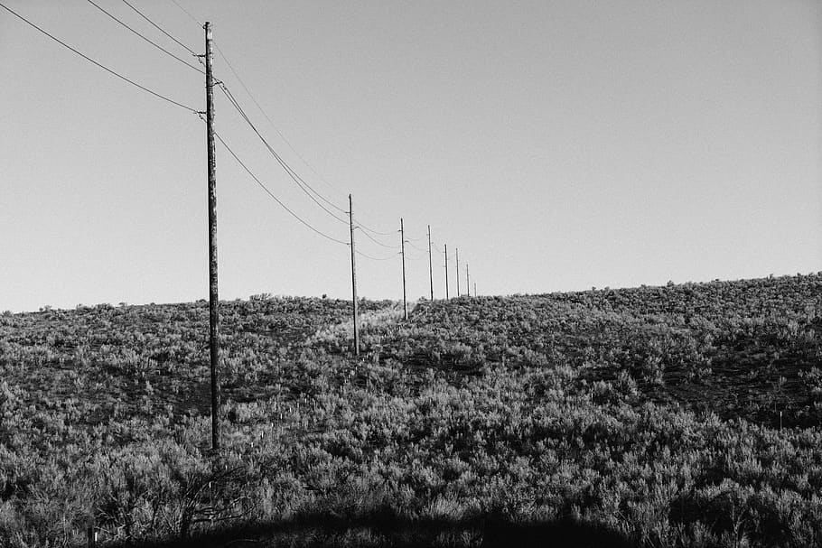 power line, power lines, desert, empty, vast, sky, grass, dirt HD wallpaper