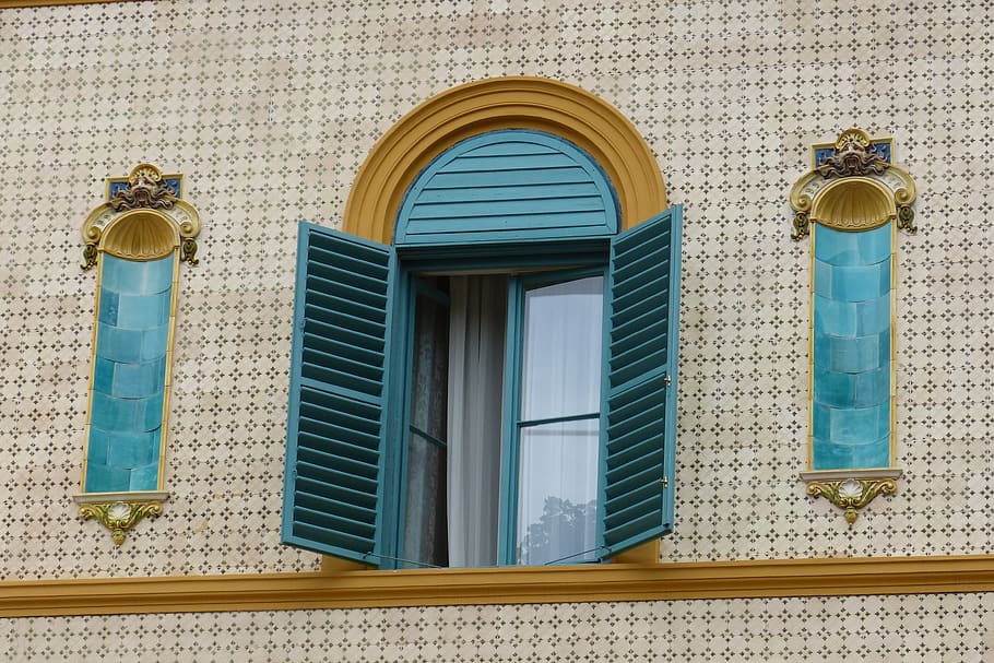 window, fancy, blue, color, architecture, pecs, hungary, zsolnay