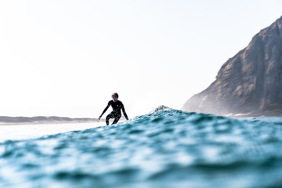 person surfboarding, water, sport, sea, one person, sky, copy space HD wallpaper