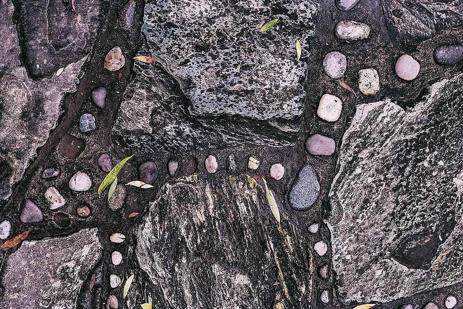 White and Black Pebble Floor, art, color, design, pattern, pebbles HD wallpaper