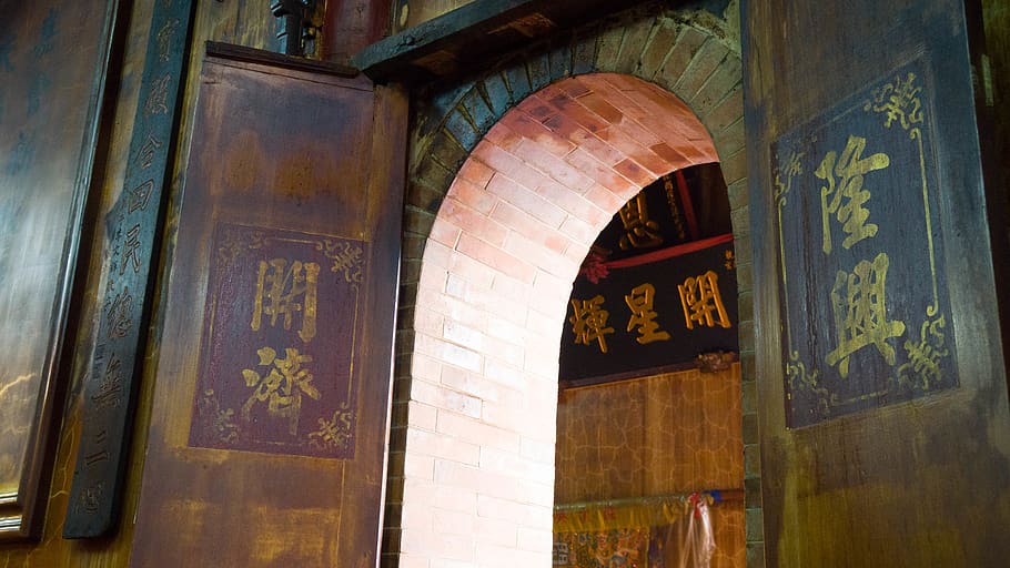 taiwan, tainan city, tranditional, banner, temple, door, wooden, HD wallpaper