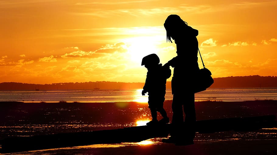 sunset, arcachon basin, maree basse, sky, side, holiday, woman HD wallpaper