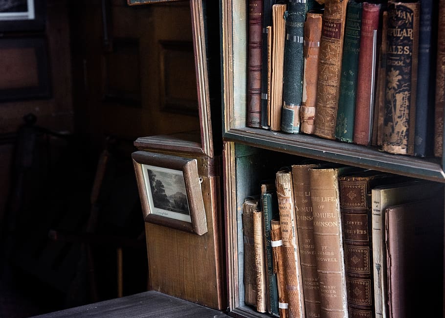 Books On Wooden Shelf, antiques, bookcase, library, rustic, shelves HD wallpaper