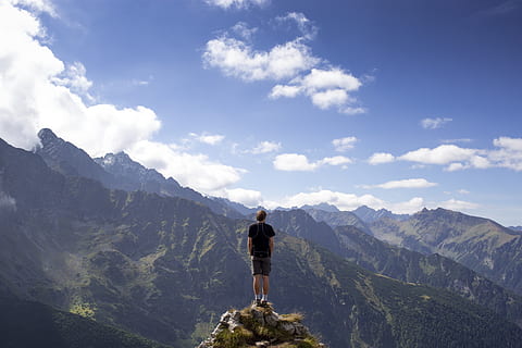isolate, top, mountains, alone, cliff, man, person, hiking HD wallpaper