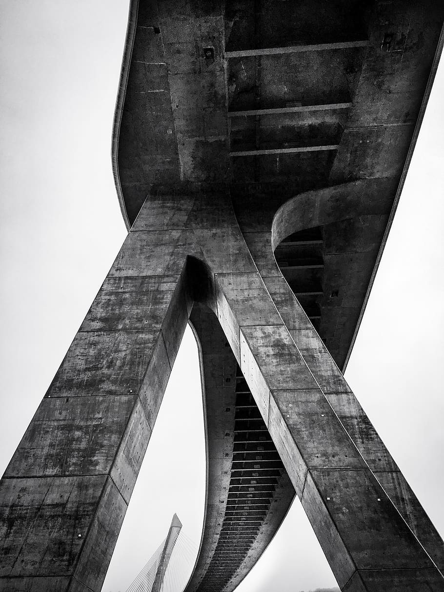 grayscale photo of concrete bridge, architecture, structure, city HD wallpaper