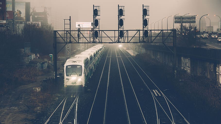 railway, track, train, transportation, travel, dark, outdoor HD wallpaper