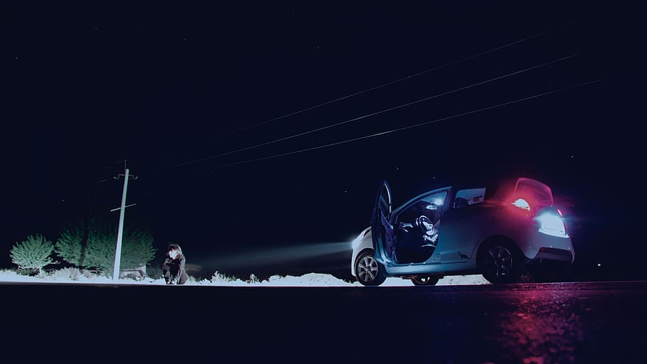 headlight, night, dark, car, human, activity, mode of transportation HD wallpaper