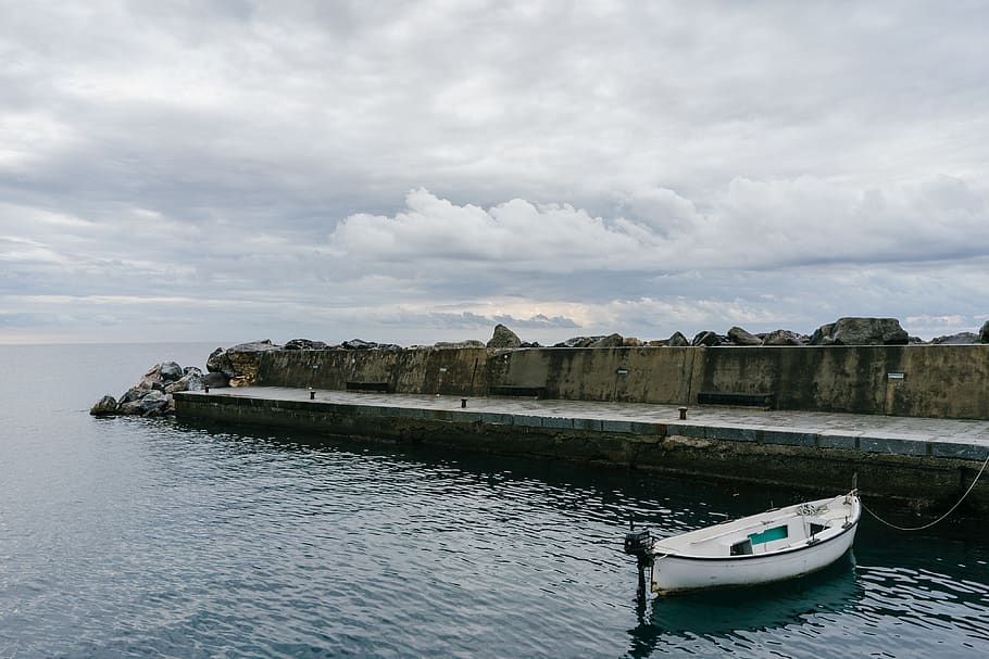 boat, beach, clouds, storm, sea, moody, water, nautical vessel HD wallpaper